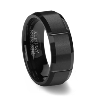 Black Slotted Men's Tungsten Ring | Brushed Tungsten Carbide Band