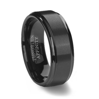 Black Tungsten Carbide Ring & Polished Step Edge | Tungsten Affinity