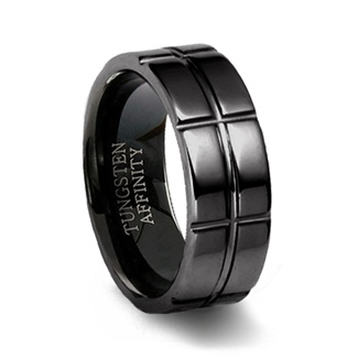 Polished Black Tungsten Carbide Ring & Intersecting Grooves