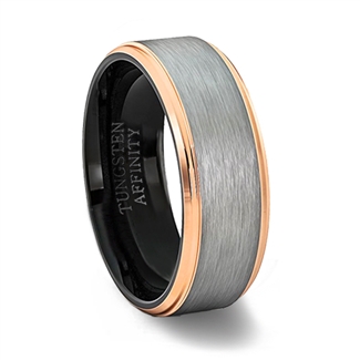 Tungsten Ring Brushed Finish and Polished Double Beveled Rose Gold ...